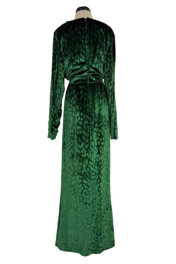 Beautiful Fall 2012 Gucci by Frida Giannini Runway Look 35 Deep Green Velvet Dress w Leopard Pattern