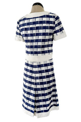 Cutest 1970s Andre Courreges Paris Numbered Hyperbole Blue & White Check Skirt & Jacket Suit Set