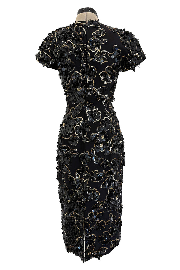 Chic Resort 2018 Michael Kors Runway Look 44 Black Dress w Elaborate Gold & Black Sequin Detailing
