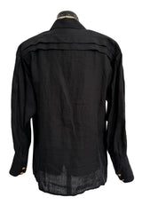 1980s Chanel by Karl Lagerfeld Oversized Black Linen Top w 14 x Four leaf Clover Buttons