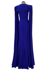 Spring 2020 Alex Perry Runway Brilliant Blue Dress w Twist Front & to the Floor Caped Sleeves