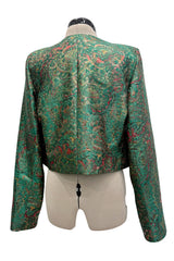 c1993 Yves Saint Laurent Brilliant Green Cropped Jacket w Gold & Red Metallic Detailing