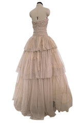 Prettiest Fall 2024 Atelier Prabal Gurung Look 7 Black Dotted Pale Nude Pinkish Net Strapless Dress w Full Skirts