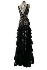 Exquisite Spring 2016 Alexander McQueen by Sarah Burton Runway Look 34 Black & White Lace Cut Out Dress