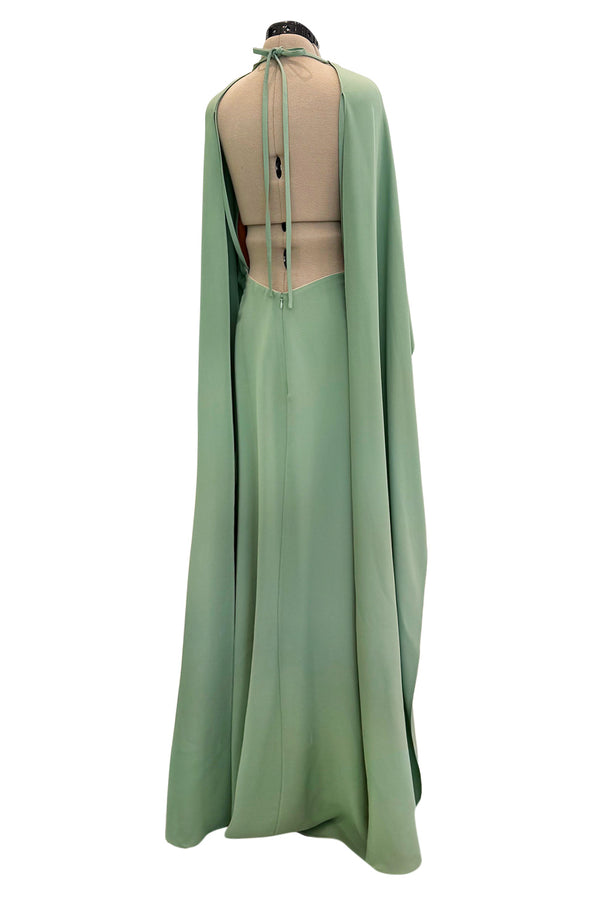 Exceptional 2010s Valentino by Pierpaolo & Piccioli & Maria Grazia Chiuri Pale Green Backless Caped Sleeve Dress