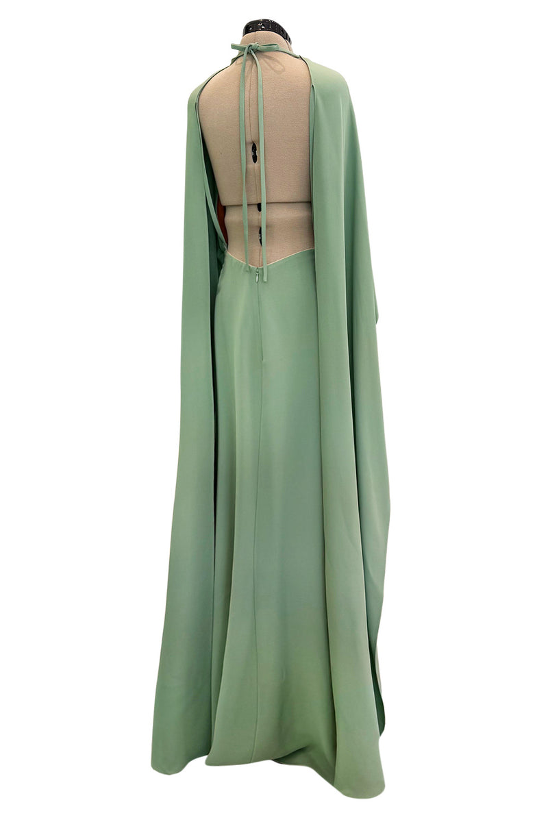 Exceptional 2010s Valentino by Pierpaolo & Piccioli & Maria Grazia Chiuri Pale Green Backless Caped Sleeve Dress