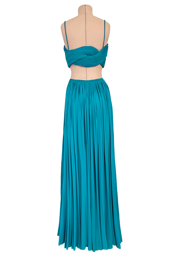 Exceptional Spring 1974 Madame Gres Haute Couture Unlabeled Documented Blue Silk Jersey Skirt & Top