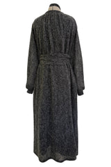 Amazing 1970s Kay Cosserat Hand Knit / Handmade Grey Angora Silk Mohair Caftan Dress w Belt