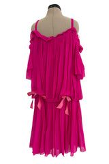 Prettiest circa Spring 1978 Christian Dior by Marc Bohan Pink Silk Chiffon Dress w Ribbon Detailing