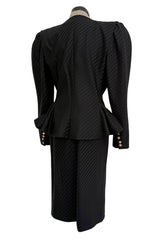 Fantastic Spring 1984 Emanuel Ungaro Haute Couture Black Stripe Jacket & Skirt Suit + Pink Camisole