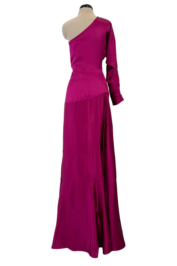 Chic Spring 2008 Yves Saint Laurent by Stefano Pilati Runway Look 35 Deep Fuchsia Pink Silk One Shoulder Dress