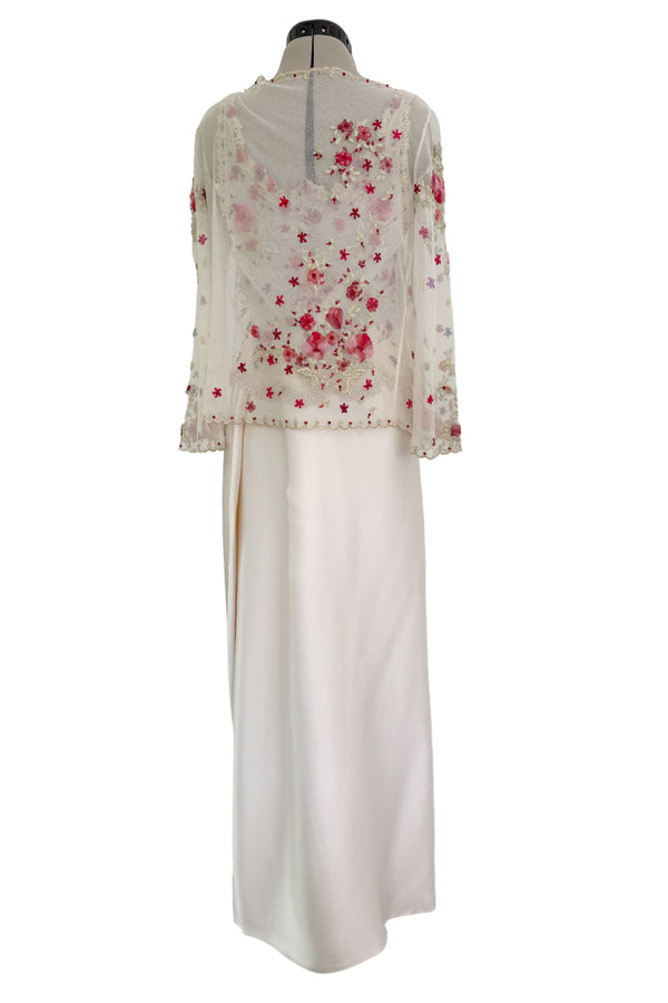 Prettiest Spring 2000 Original Valentino Runway Look 84 Embroidered Camisole, Jacket & Silk Skirt Set