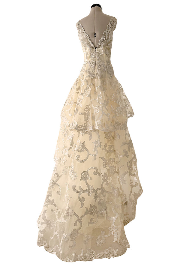 Dreamy Pre-Fall 2015 Oscar de la Renta Look 36 Metallic Gold Applique & Ivory Net Dress