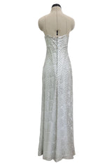 Fantastic 1970s Christian Dior Marc Bohan Silver Sequin Silk Chiffon Dress w Baby Blue Lining