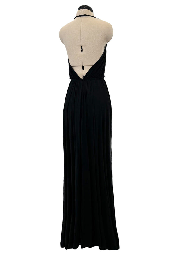 Incredible Resort 1982 Halston Black Bias Cut Silk Jersey Dress w Front Cut Out & No Back