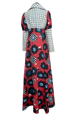 Rare 1969 Ossie Clark Documented Wide Leg Pant & Tie Front Overcoat Set w Celia Birtwell Print