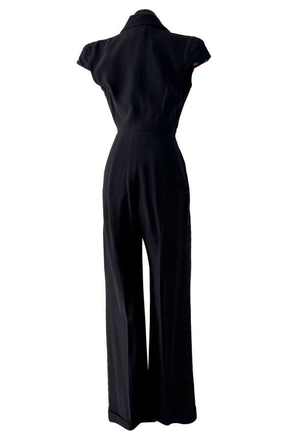 Spring 2008 Alexander McQueen "La Dame Bleue" Black Jumpsuit w Pink Inner Shoulder Detail