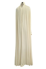 1970s Yuki by Gnyuki Torimaru for Rembrandt Ivory Jersey Caftan Dress W Gathered Front