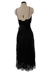 Beautiful 1990s Original Valentino Haute Couture Black Silk Dress w Handmade Lace Detailing