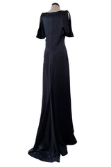 Fabulous 2010 Alexander McQueen Bias Cut Liquid Black Silk Dress w Amazing Wide Loop Sleeves
