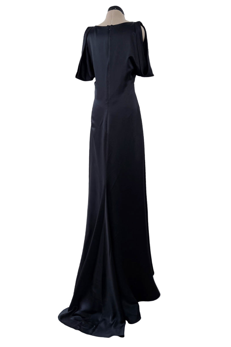 Fabulous 2010 Alexander McQueen Bias Cut Liquid Black Silk Dress w Amazing Wide Loop Sleeves