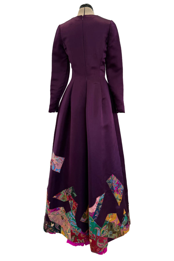 Fall 2002 Oscar de la Renta Runway Look 50 Purple Silk Dress w Hand Applied Patchwork