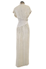 Prettiest 1970s Lillie Rubin Ivory Fully Sequinned & Applied Tube Beads on Silk Chiffon Dress