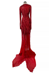 Phenomenal Fall 2011 Alexandre Vauthier Haute Couture Runway Look Hand Beaded Red Silk Chiffon Dress