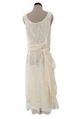 Fall 2007 John Galliano Ivory Silk Chiffon & Lace Dress w Silk Rosettes