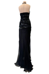 Versace Fall 2006 Black Silk & Sequin Plunge Dress - 14-14.5" W