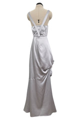 Fall 2008 Christian Dior by John Galliano Bias Cut Silver Silk Halter Dress w Flower Detailng