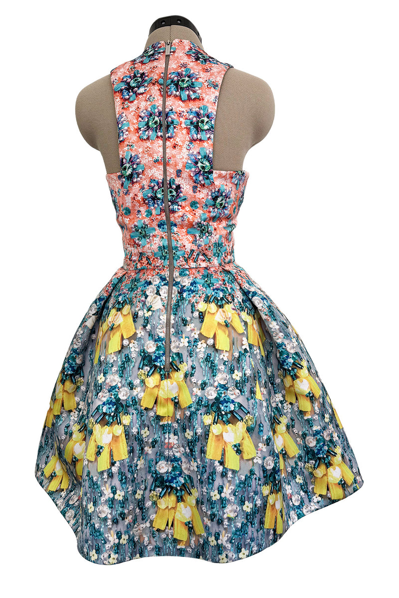 Prettiest Spring 2014 Mary Katrantzou Runway Look 19 Printed Beaded Mini Dress w Full Skirt