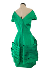 Unusual 1950s Symphony Fashions Brilliant Green Hourglass Dress w Unusual Pleated Skirt