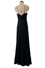 Exceptional 1970s George Stavropoulos Perfectly Minimalist Bias Cut Black Silk Chiffon Dress