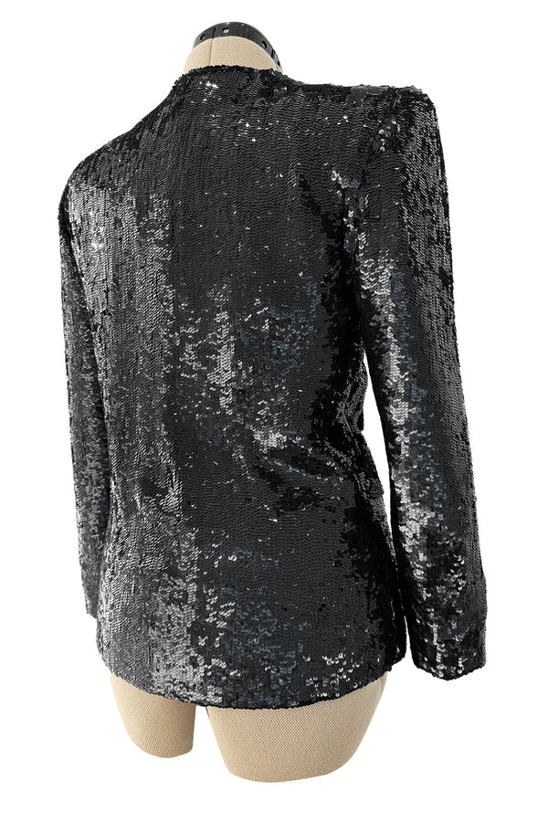 Fall 1980 John Anthony Couture Black Hand Sequin & Beaded Jacket w Incredible Rhinestone Closures