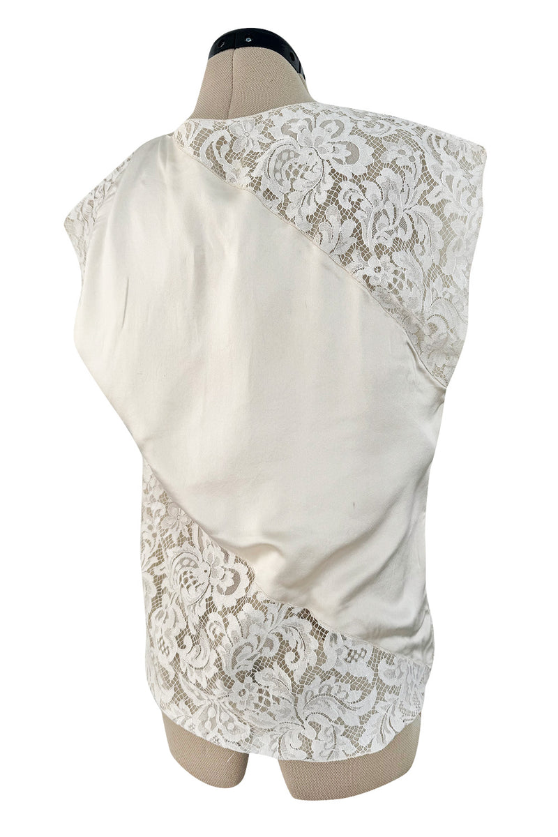 Prettiest Spring 1982 Christian Dior by Marc Bohan Haute Couture Sleeveless Ivory Silk & Lace Top