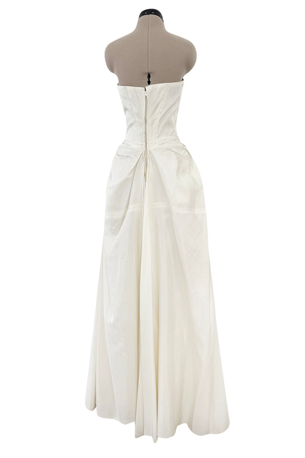 Prettiest 1950s Fred Perlberg Strapless Ivory Dress w Gathered Back Skirting & Net Cotton Muslin Underskirts