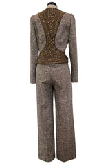 Documented & Rare Fall 2004 Alexander McQueen Tweed Pant Suit w Elaborately Embellished Jacket