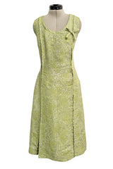 Fall 1966 Chanel Haute Couture by Coco Chanel Pale Green Metallic Lame Dress & Jacket Set