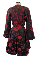 2000s Christian Lacroix Red Floral Brocade Dress or Jacket w Cording Detail