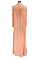 Versatile 1981 Bill Tice Full Length Pleated Peach Coloured Jersey Coat w Gold Cord Detailing