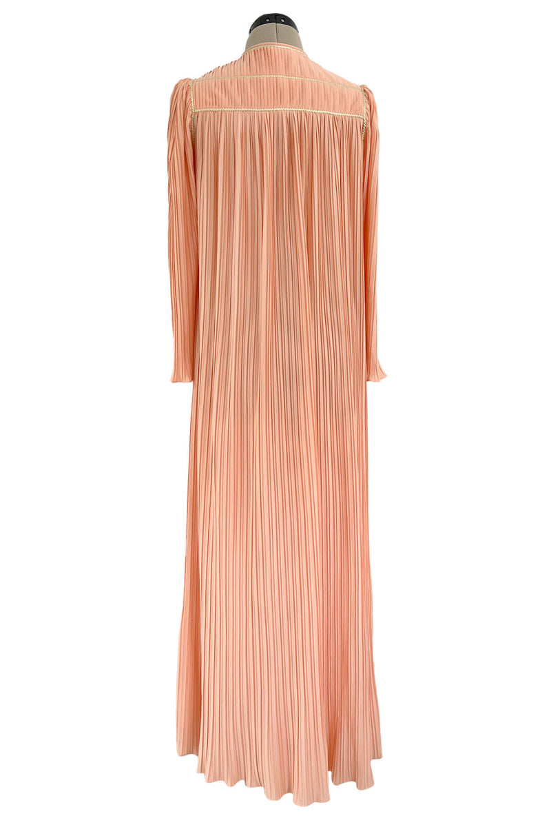 Versatile 1981 Bill Tice Full Length Pleated Peach Coloured Jersey Coat w Gold Cord Detailing