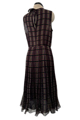 Prettiest Spring 2004 Prada Runway Look 31 Feather Light Grey & Green Silk Chiffon Plaid Dress