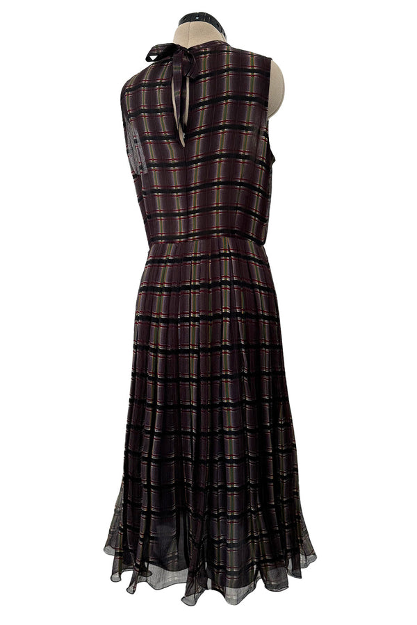 Prettiest Spring 2004 Prada Runway Look 31 Feather Light Grey & Green Silk Chiffon Plaid Dress