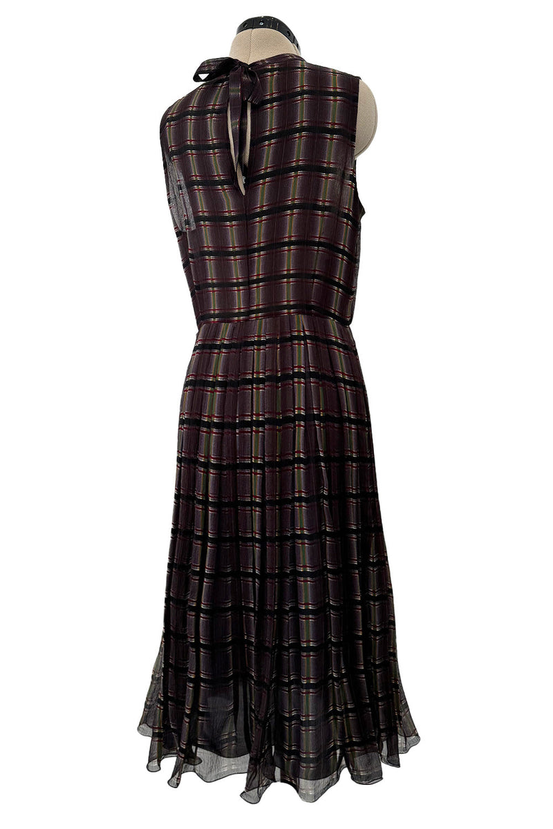 Prettiest Spring 2004 Prada Runway Look 31 Feather Light Grey & Green Silk Chiffon Plaid Dress