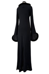 Outstanding Fall 1999 Jean Paul Gaultier Black Bias Cut Jersey w Black Velvet Cuffs & Collar
