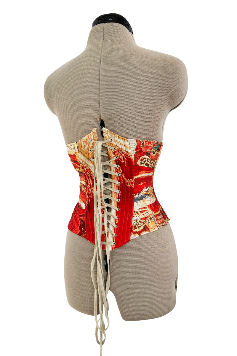 Amazing Spring 2003 Roberto Cavalli Printed Silk Lace Up Corset with M Shrimpton Couture Amazing Spring 2003 Roberto Cavalli Printed Silk Lace Up Corset with M Shrimpton Couture