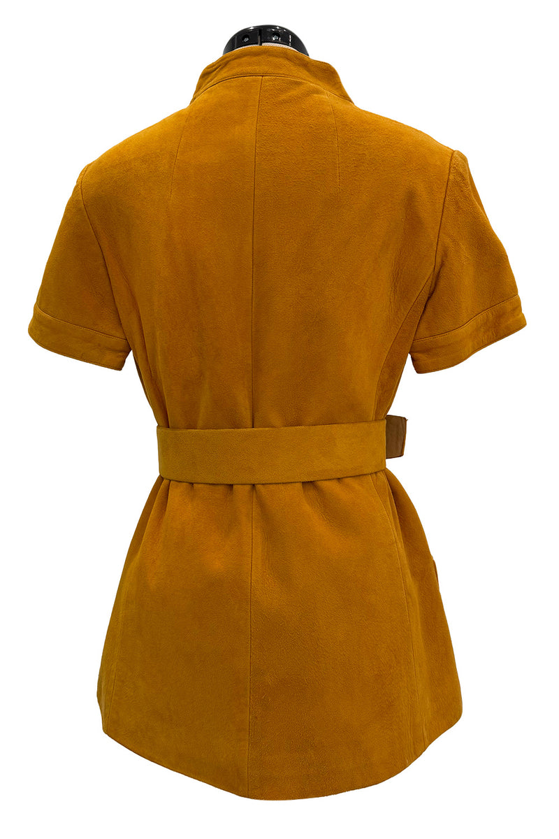 Late 1960s Christian Dior by Marc Bohan Chic Mustard Coloured Short Sleeved Soft Suede Jacket & Belt