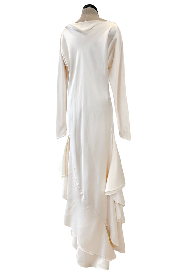 Incredible 1977 Halston Couture Heavy Weighted Ivory Silk Charmeuse Spiral Paneled Dress