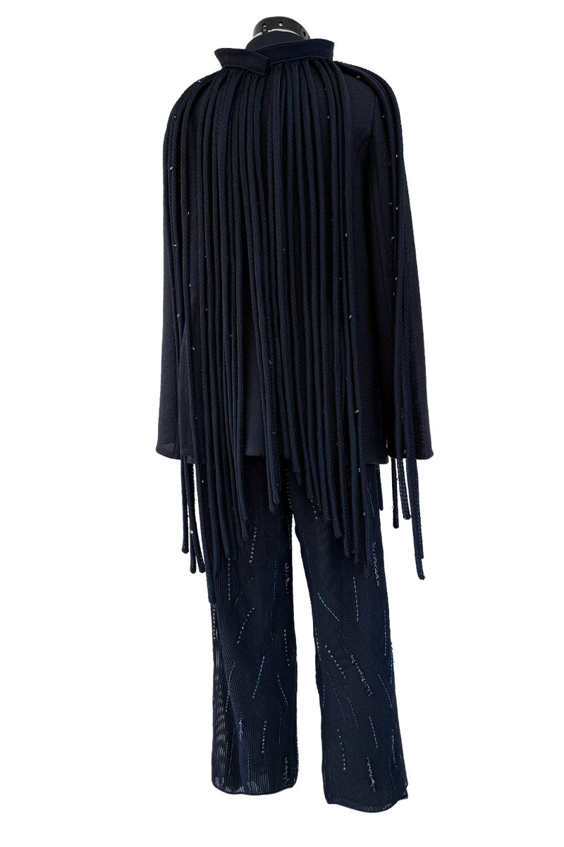 Ad Campaign Spring 2016 Giorgio Armani Runway Look 29 Three Piece Navy Top, Pant & Neckpiece Set